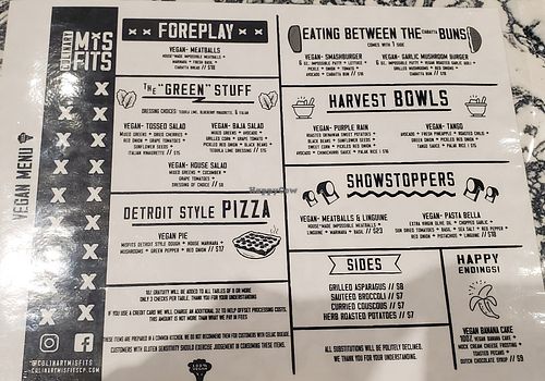 Vegan Menu at Culinary Misfits in Crown Point