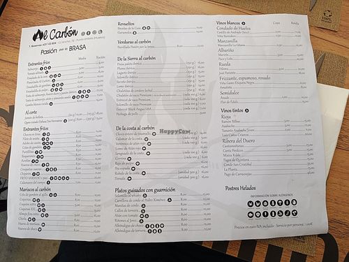 Menú at Restaurante Al Carbón in Punta Umbria