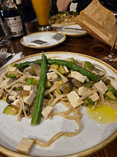 Vegan linguine with vegetables and tofu at Vinotheque Bistro in St Julians