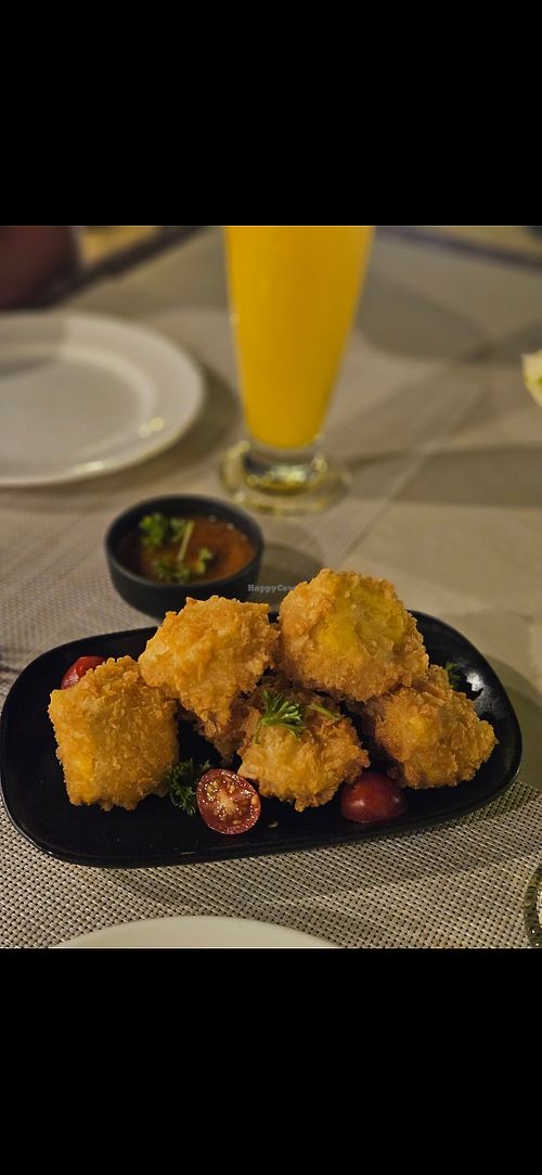 Starter: Fried tofu with peanut sauce.

The best thing we ate in Railay! at Bhu Nga Sani in Krabi