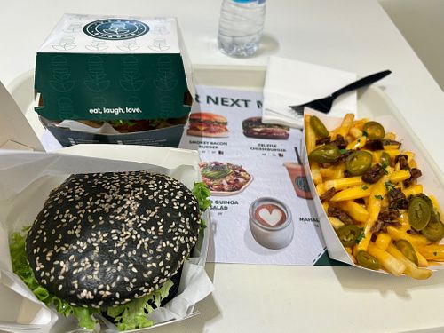 Cheesy fries & truffle cheeseburger at Vegan Burger - Al Ghurair Centre in Dubai