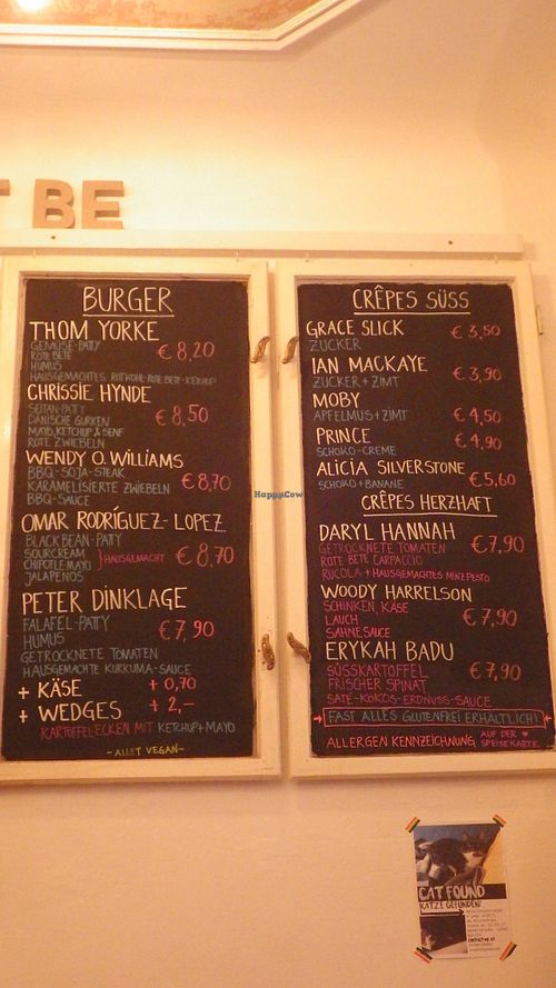Menu at Let It Be in Berlin