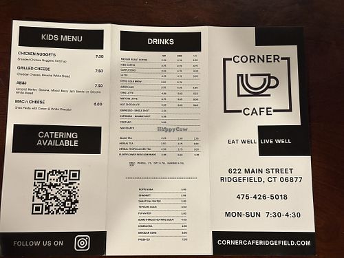 Menu - front  at Corner Cafe in Ridgefield
