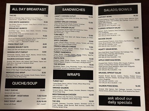 Menu - back   at Corner Cafe in Ridgefield