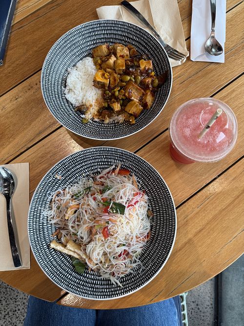 Tofu glass noodle salad and tofu with veggies and rice  at Abercrombie Terrace in Darlington