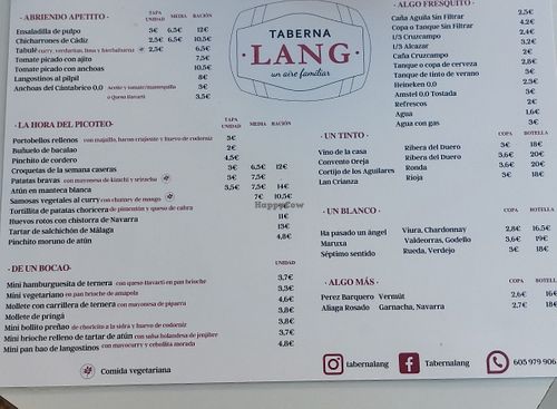 Menú at Taberna Lang in Rincon De La Victoria