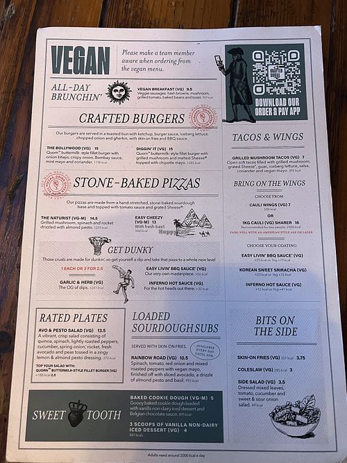 Vegan menu   at Blacksmiths Arms in St Albans