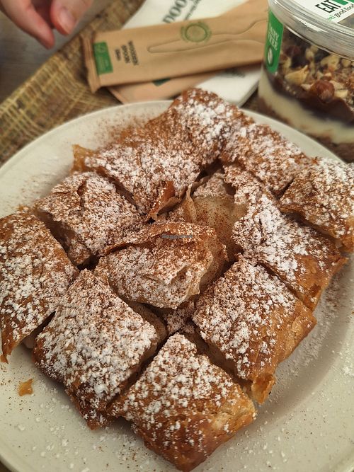 Vegan bougatsa with cream at Paradosiako in Thessaloniki