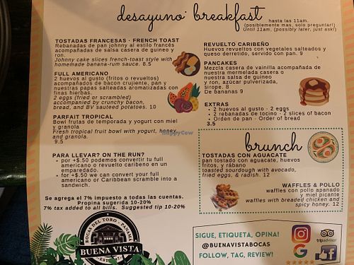 breakfast options at Buena Vista in Bocas Del Toro