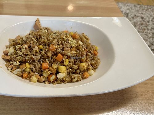 Sichuan flavored fried rice with vegetables and vegetarian ham  at Village Yoshi Vegetarian Healthy Creative Cuisine - 村吉蔬素食養生創意料理 in Tainan