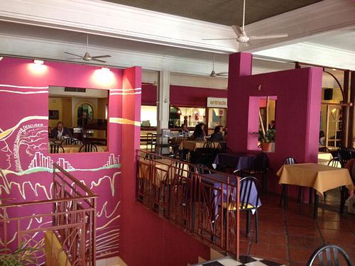 Nice dining area on the second level above pedestrian street at Verde Siempre in Cordoba