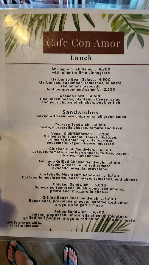 Menu at Cafe Con Amor in Nuevo Arenal