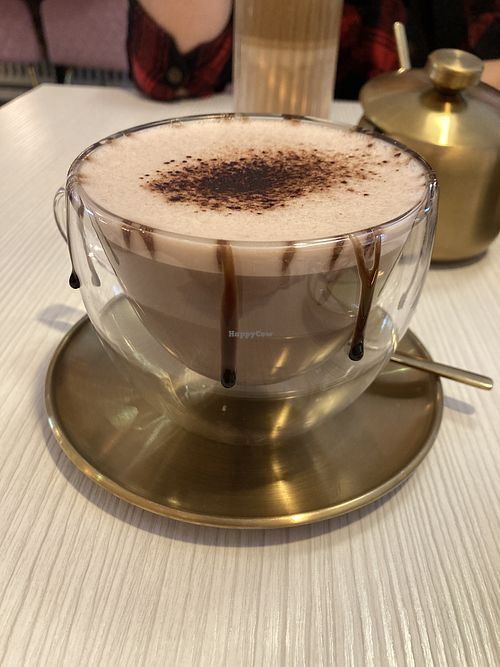 close up vegan hot chocolate   at Café am Kleinflecken in Neumuenster