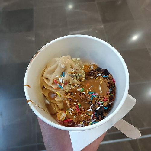 vegan biscoff and chocolate frozen yoghurt at Yo-Bar in Chadstone