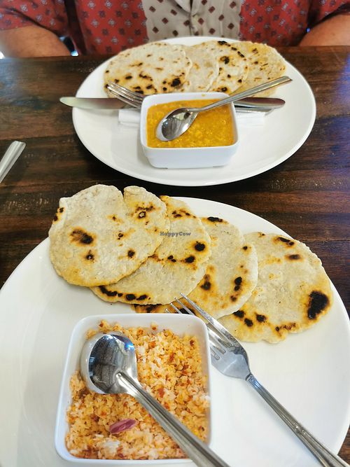 Roti with coconut sambol and dhal at Hungry Puppet Ahangama in Ahangama