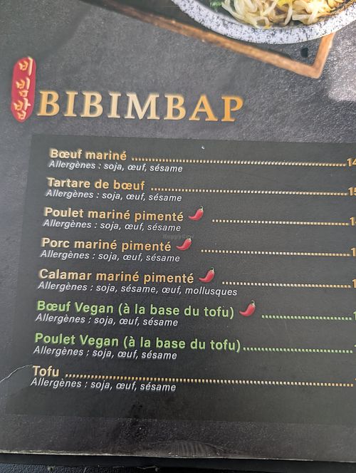Bimbambap menu at Gangnam in Pantin