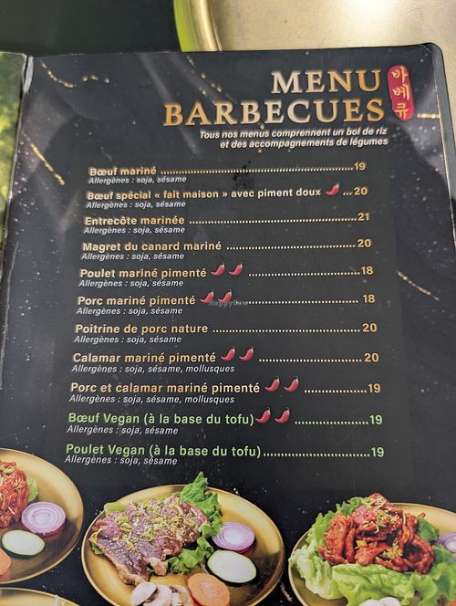 Bbq menu at Gangnam in Pantin