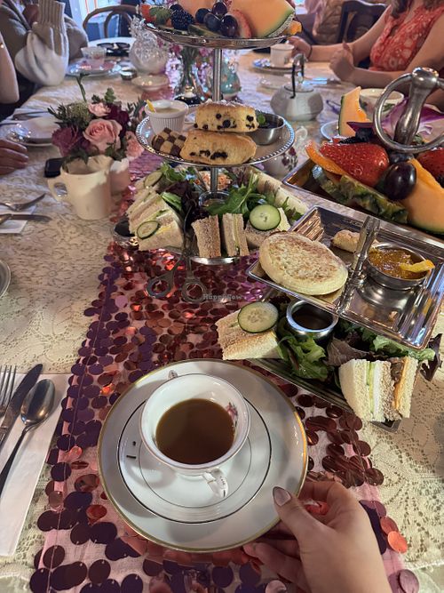 My vegan tower on the right    at Lovejoy's Tea Room in San Francisco