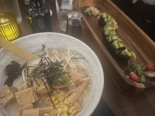 Yasai Ramen and Mango Tango Maki  at Hungry Sumo Sushi Bar in Milwaukee