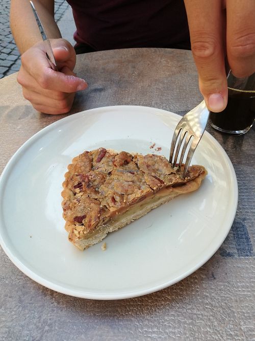Vegan pecan pear pie. Delicious. at Sattva Naturbageriet in Stockholm