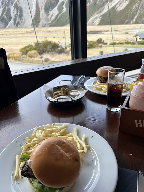 Vegan falafel sticks starter & vegetarian burgers without cheese  at Chamois Bar and Grill  in Mt Cook