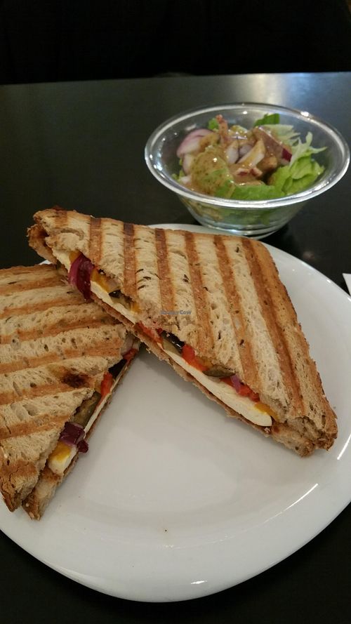 Vegan grilled sandwich at Bookworm - Mazeh in Tel Aviv