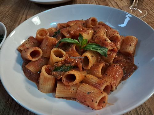 Tomato sauce with "bacon" bits at Sora Diana in Edinburgh