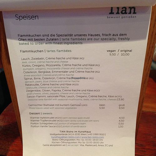 New menu 2 at TIAN Bistro Kunsthaus in Vienna