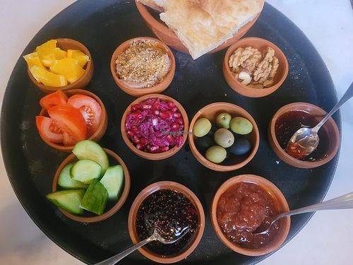 The continental breakfast included if staying in the rooms in attached Communal Hotel. Includes Doli hommus, beetroot dip, fruit, vegetables, nuts, jams, olives, veganised bread. at Doli - Kutaisi in Kutaisi