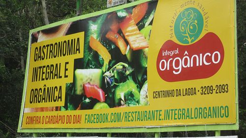 Sign on the road. at Integral Organico in Florianopolis