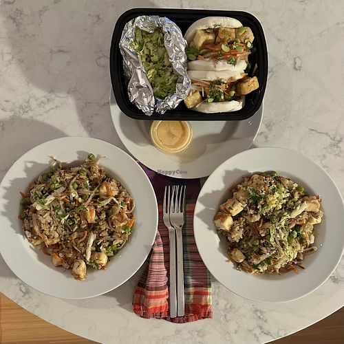 Tofu Bao Buns, veggie slaw, and Tofu veggie fried ricee  at Breaking Buns Food Cart  in Portland