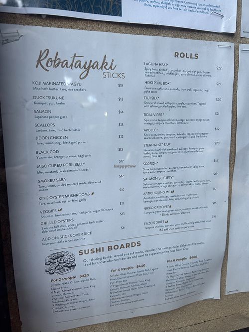 Menú 1  at Oto Sushi in Laguna Beach