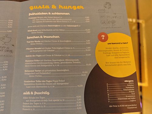 Menu at Café Veronika at Academy Bar in Salzburg