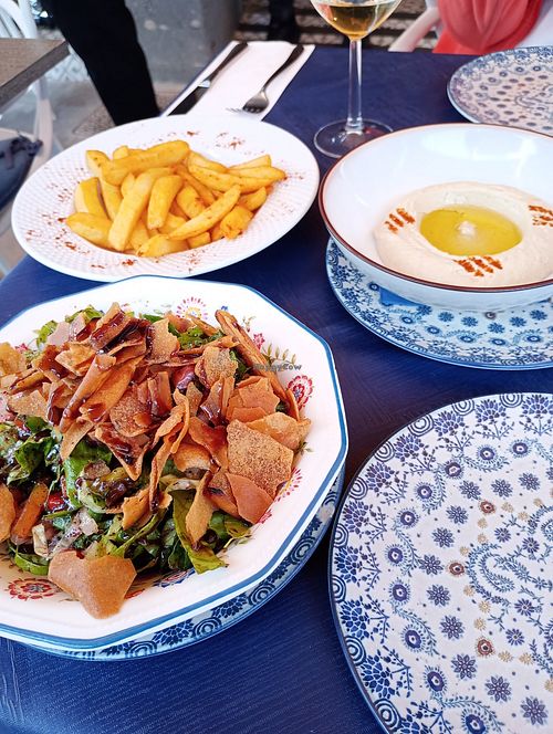 Fattoush, chips, hummus at Al Bek in Gran Canaria