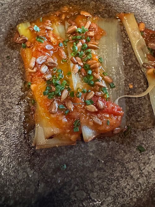 Charred leeks at Solera in Mount Maunganui