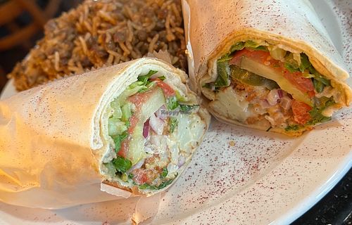 shawarma wrap minus aioli sauce with brown rice and beans at The Grape Leaf in Louisville