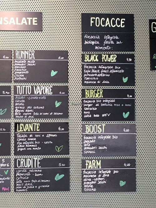 Salad and focaccia choices  at We'v V3RAW in Cuneo