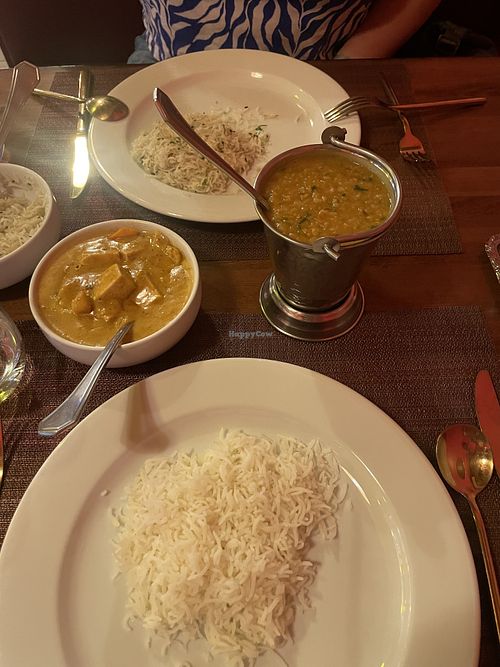 Burmese tofu curry and lentil dhal with pilau rice  at Guestronomy Delight in Montego Bay