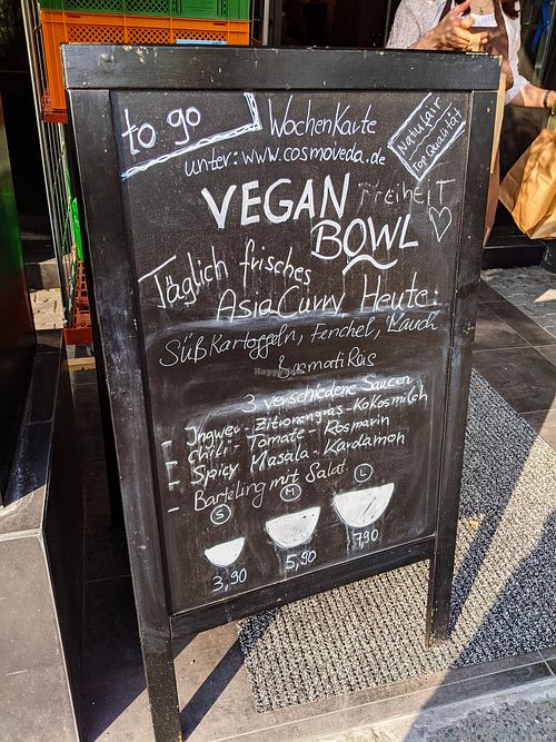 Sign in front of Cosmoveda at Cosmoveda Ayurveda Thali Kuche in Berlin