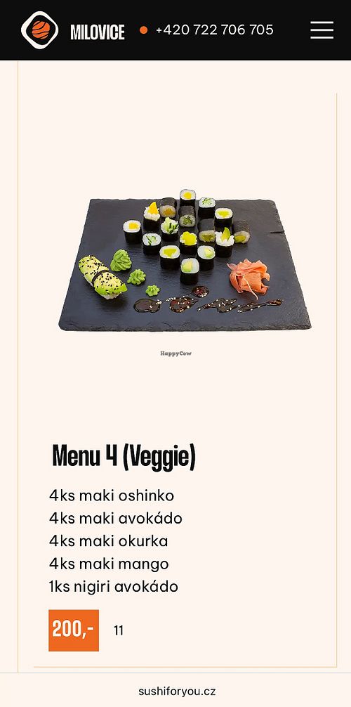 Vegan menu  at Sushi 4 You  in Milovice