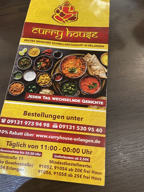 Menüflyer  at Curry House in Erlangen