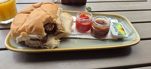 Vegan sausage bap #Veganuary at The Old Post Office Tea Rooms in Leicester