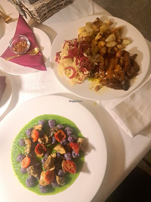 Gnocchi with tomato, eggplant and a big plate of vegetables #Veganuary at Nives Restaurant in Valtournenche