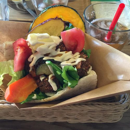 Falafel and ume soda at Cafe Rappa in Tokyo