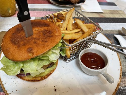 I ordered the veg burger with chips and customised it so that it was vegan.  I removed the cheese, mayo and whatever else wasn’t vegan and added smashed avo.  It was SUPER tasty! at Cafe 5911 in Goulburn