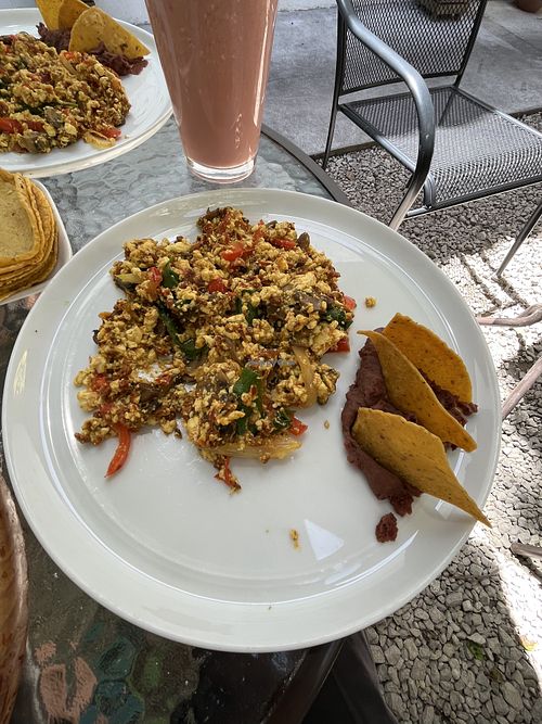 Tofu and beans breakfast   at Te Quiero Verde in San Cristobal De Las Casas