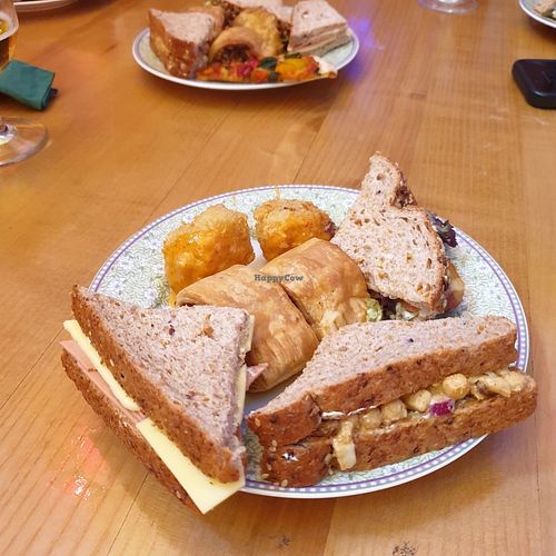 vegan catering option- coronation chickpea sandwiches, vegan sausage rolls at Betty Nicols in Kirkcaldy