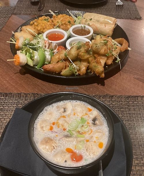 Vegan sharing platter and Tom Kha soup  at Spice I Am  in Worthing