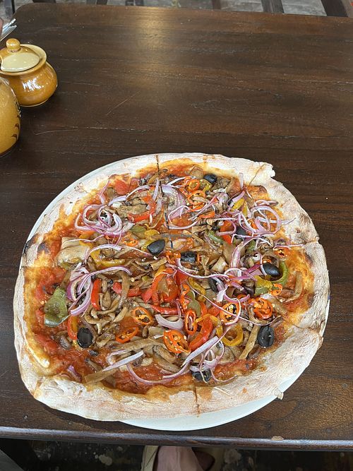 Vegetable pizza without cheesee  at Pizza House in Koh Chang