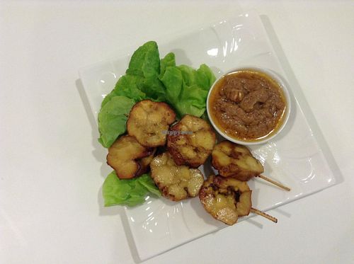 Mushroom Sa-Tay (skewers of barbecued mushroom)
 at Kin-Lum Vegetarian in Chiang Mai